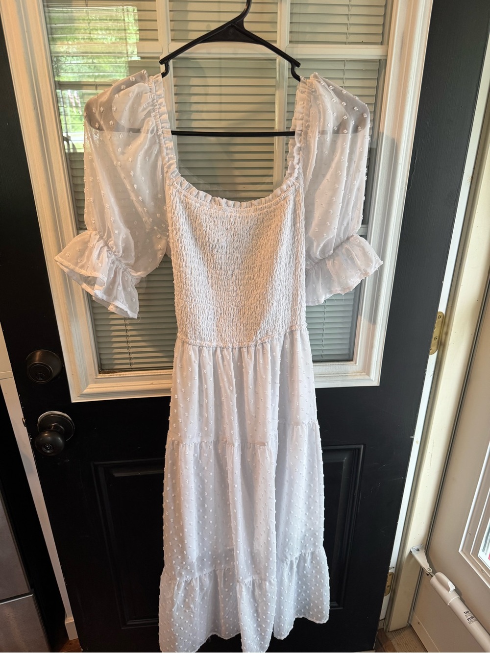 Square Neck Puff Sleeve Boho Midi Dress